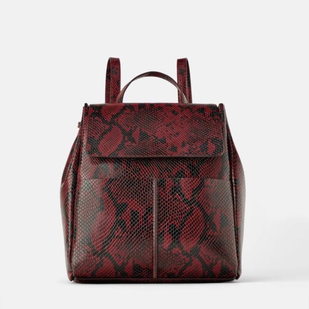 Zara Snakeskin Burgundy Animal Print Backpack